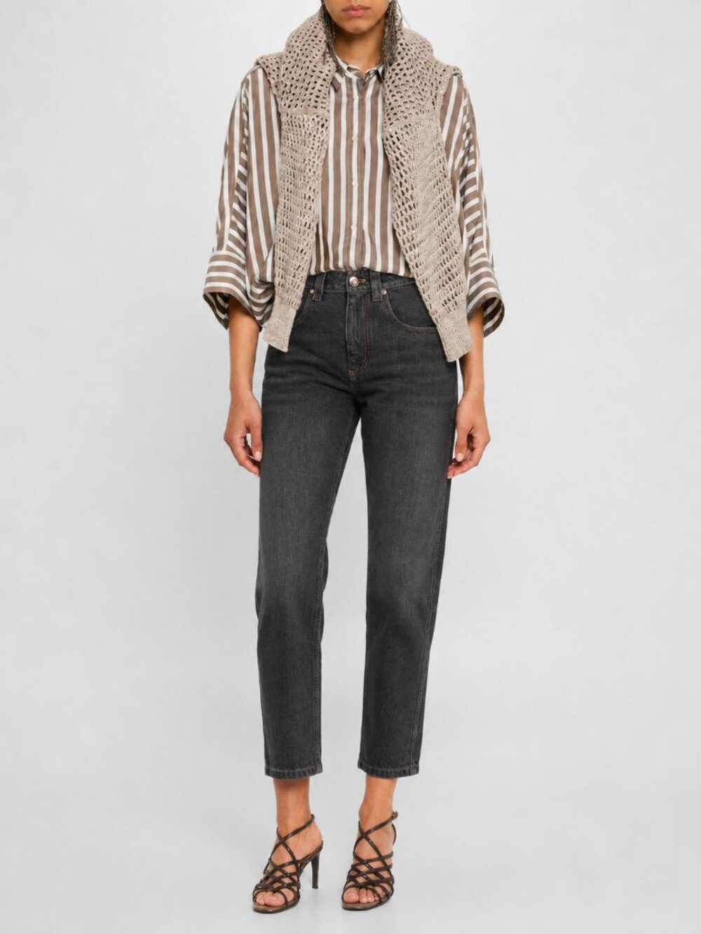 Brunello Cucinelli Monili Jeans Black Denim Straight Leg Size 6 New Tags $1595